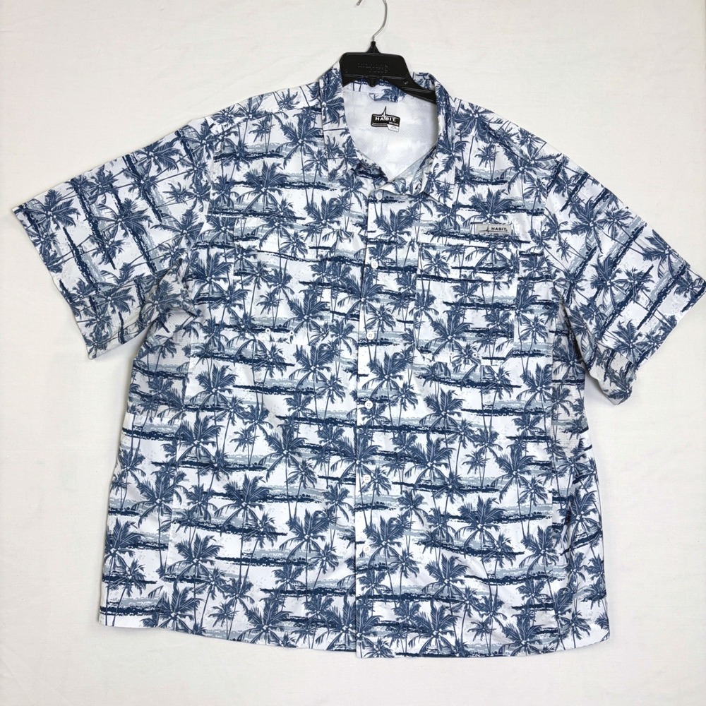Habit Mens 3XL Fishing Shirt Tropical Oasis Moonlight Blue UPF Solar Factor